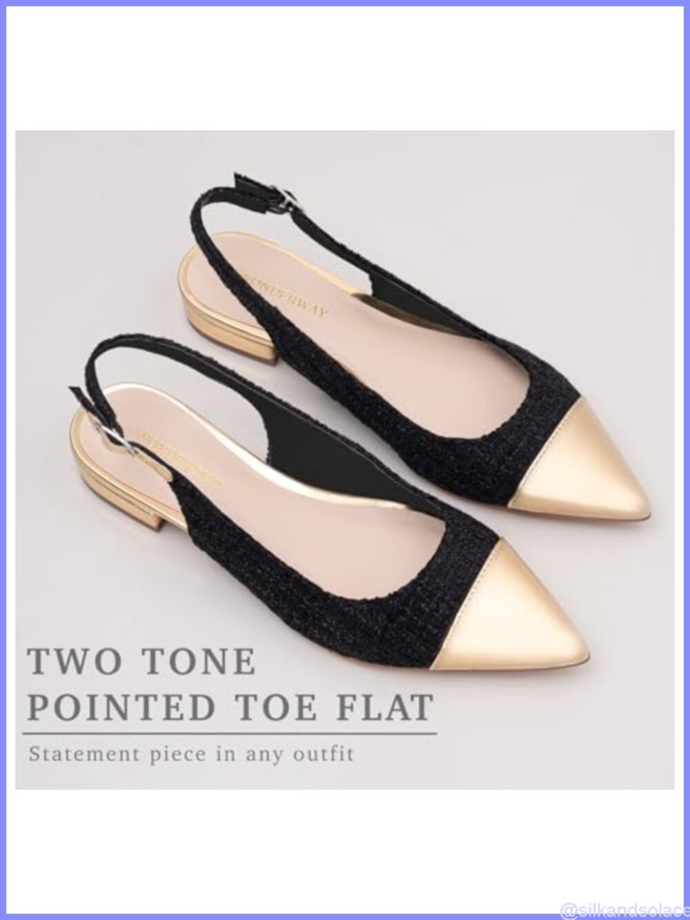 Women's Tweed Slingback Flats Pointed Toe Buckle Business Casual Dress Shoes - Picture 3 of 5